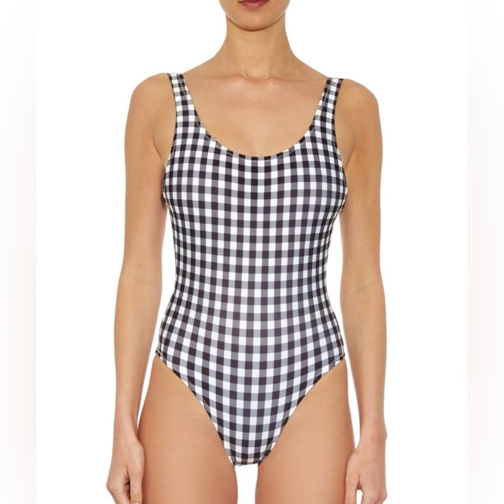 Solid and Striped Blue Anne Marie Gingham Swimsuit